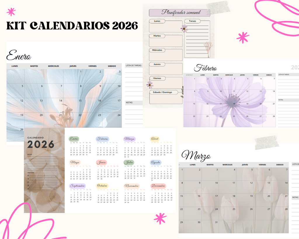 Kit de Calendarios 2026 para imprimir – Organizá tu año con estilo y practicidad